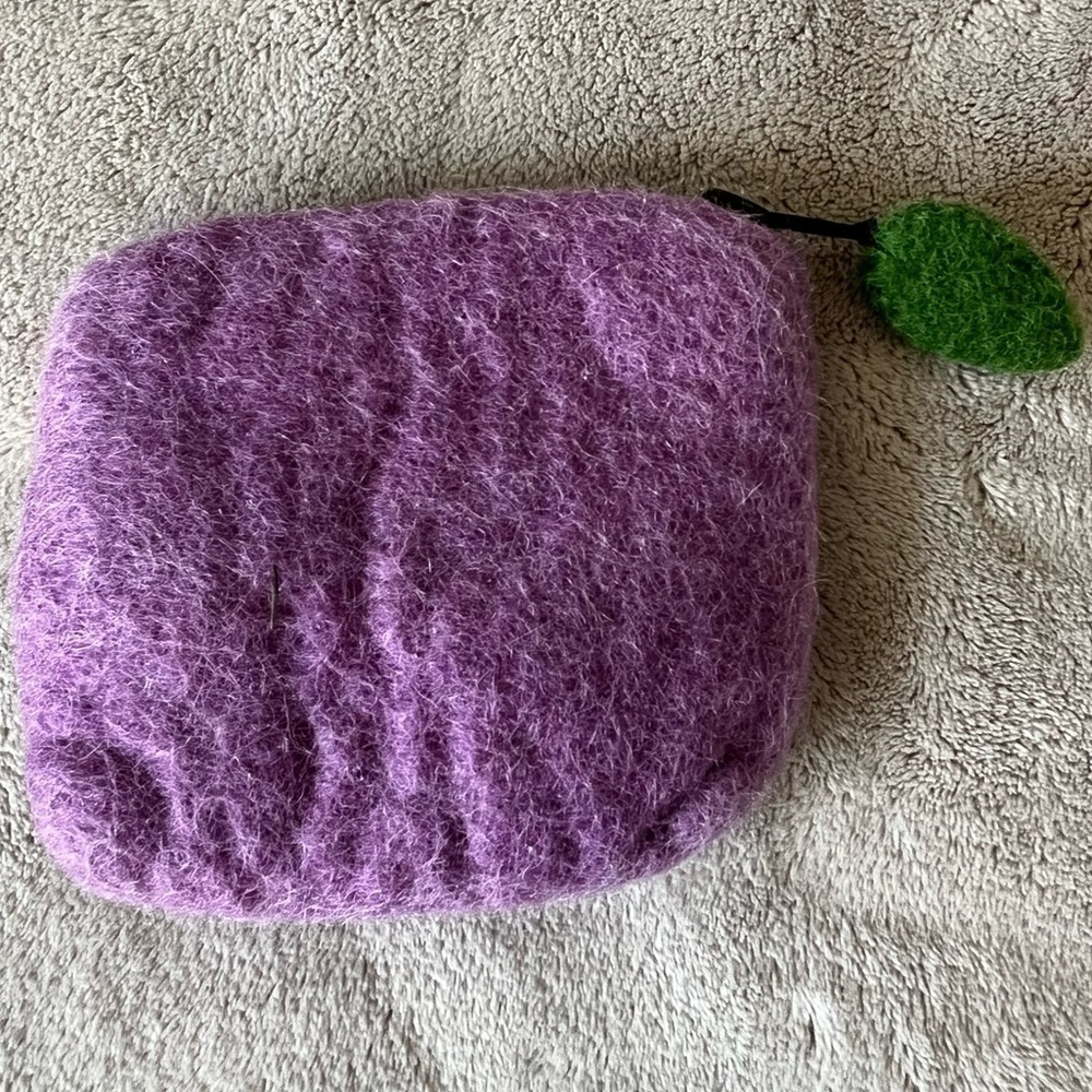 Felted Wool Coin Purse Birds Nest On a Branch Zipper Closure With Leaf Pull - Picture 2 of 8